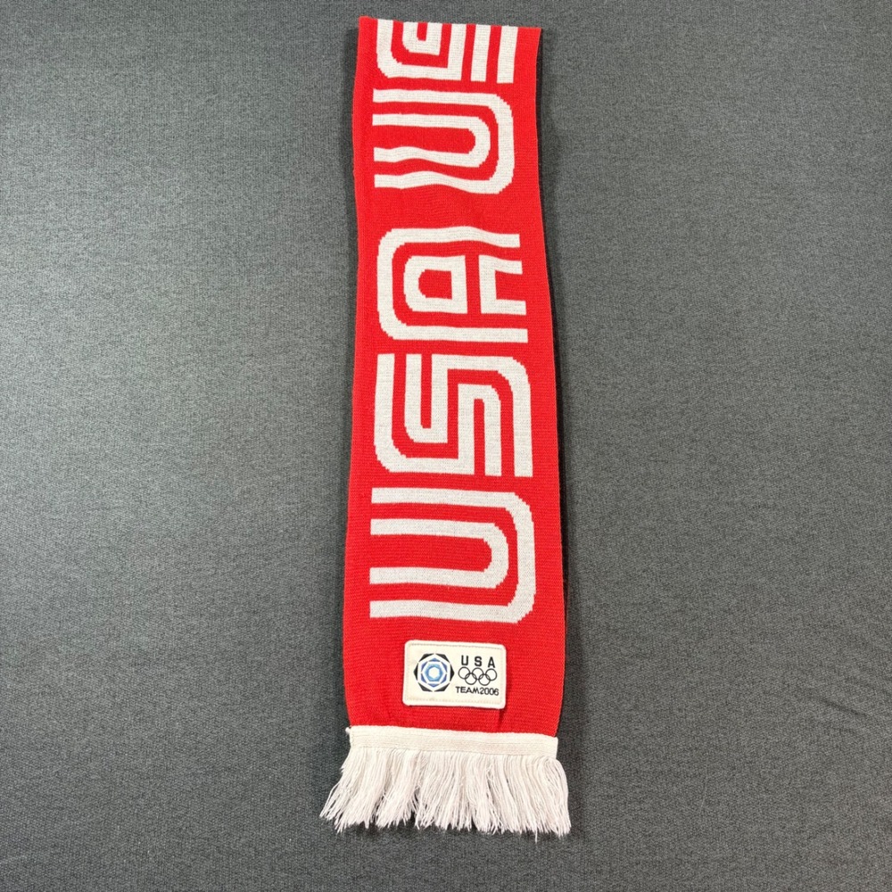 Roots Team USA 2006 Olympic Scarf Red White Knit Fringe Official Outfitter
